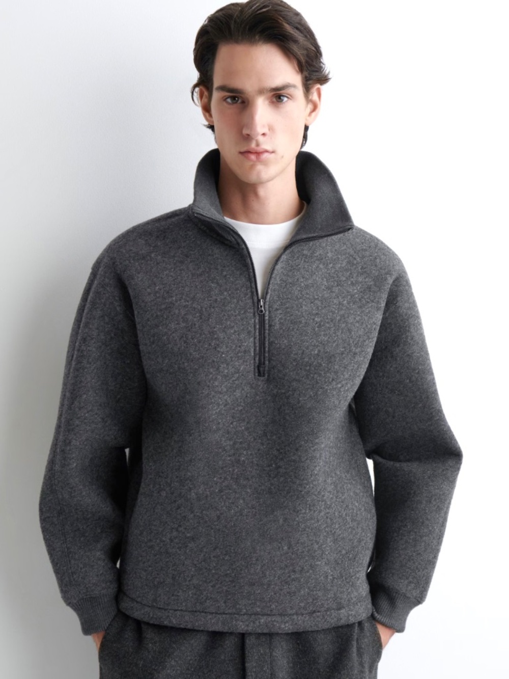 COS Oversized Felted-Scuba Funnel-Neck Jumper in Charcoal Gray - NWOT!- M